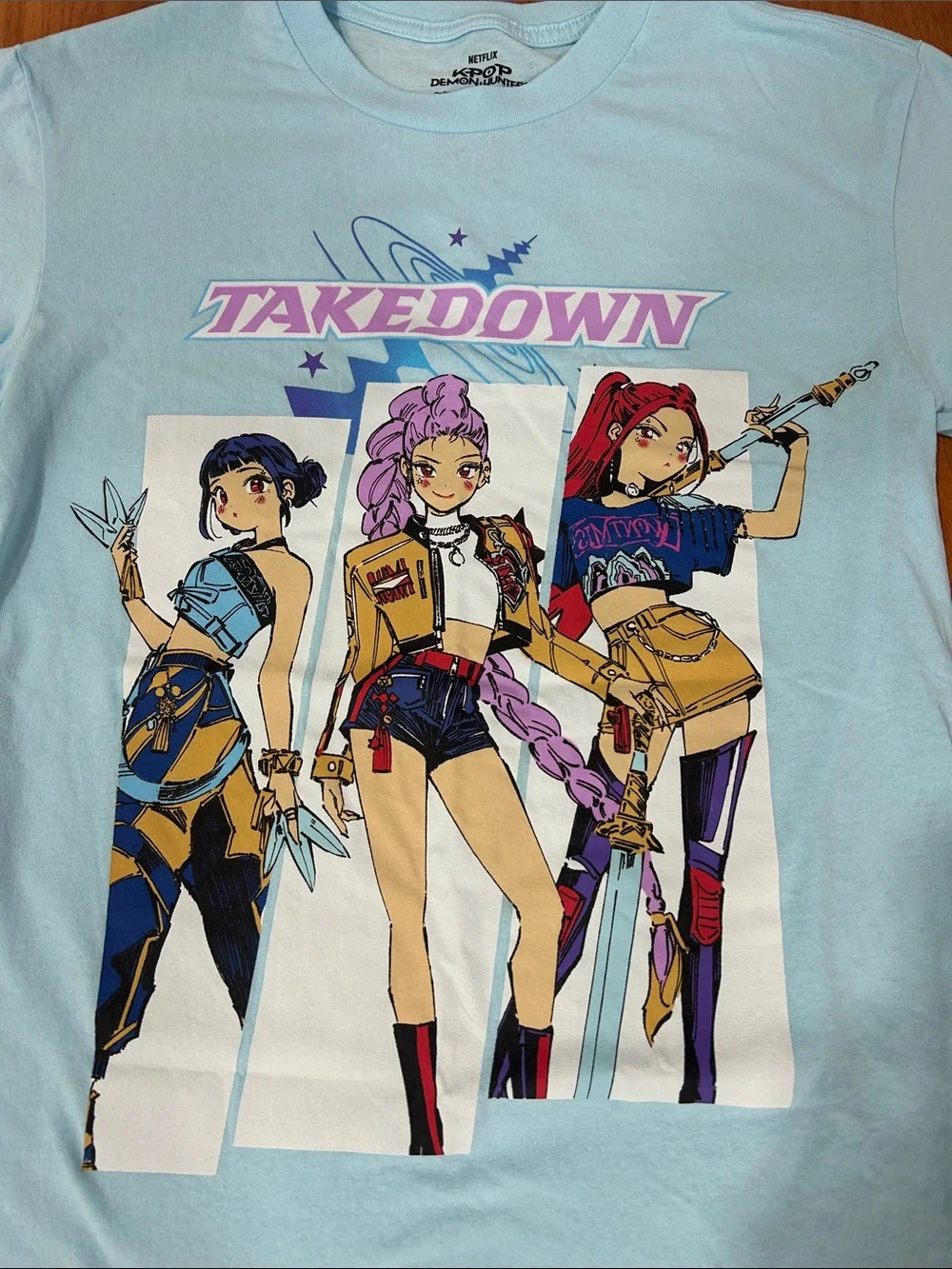 Netflix K-Pop Demon Hunters Takedown Blue Graphic Tee Shirt Size S Small